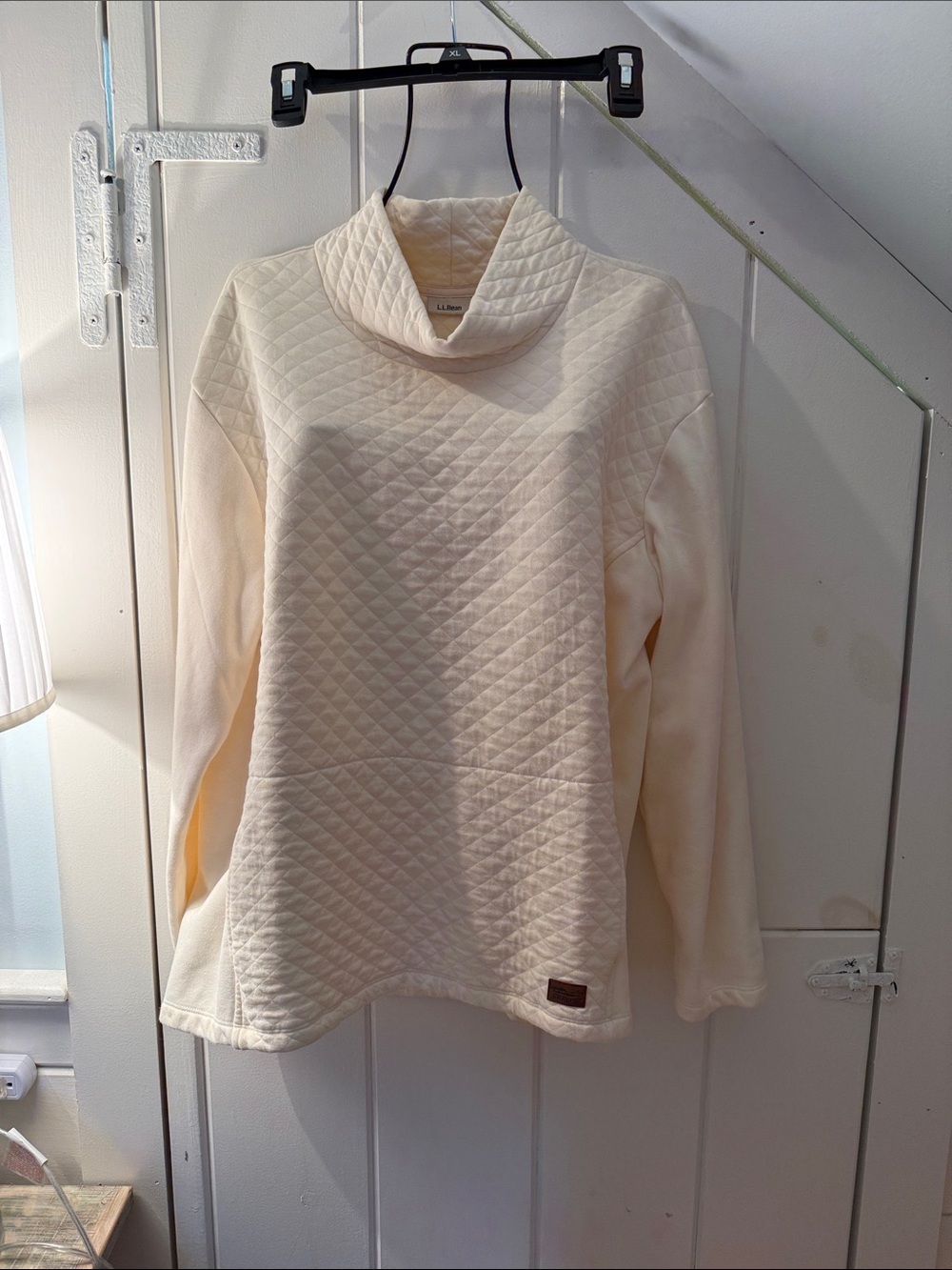 L.L. Bean Quilted Cream Cowl Neck Pullover XL